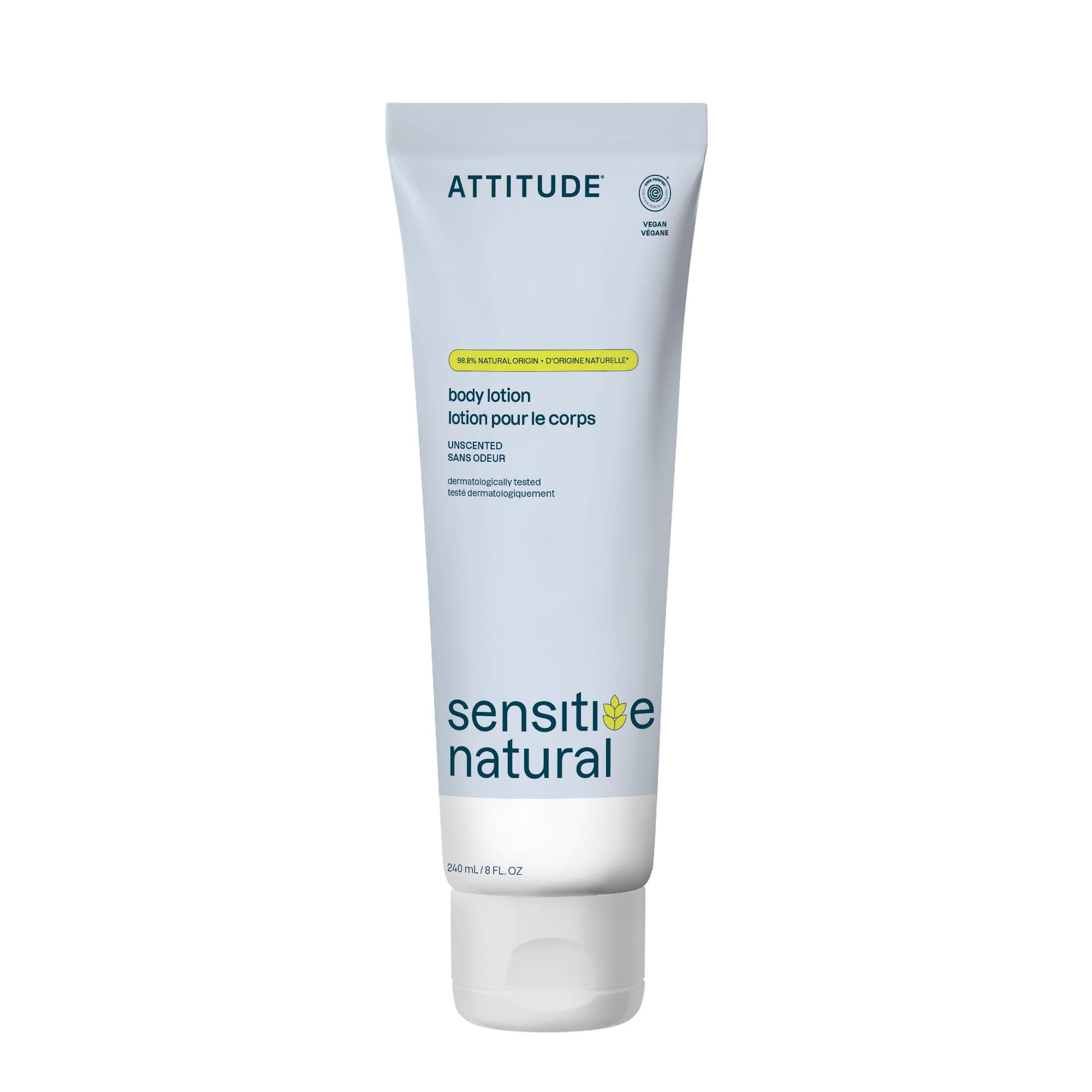ATTITUDE front packaging showing unscented lotion and clean-label benefit