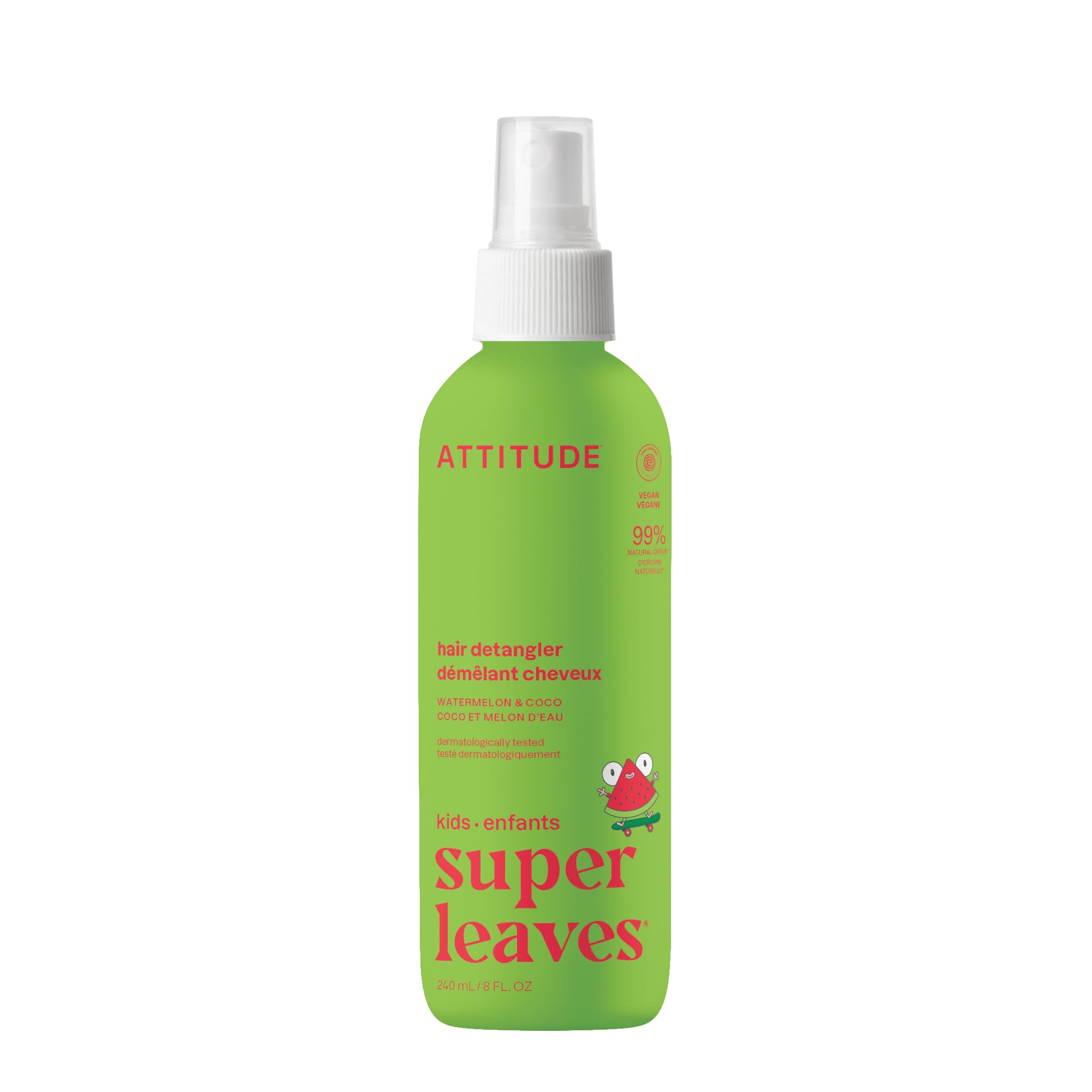 ATTITUDE bottle front view showing label and size, clear benefit: gentle detangling