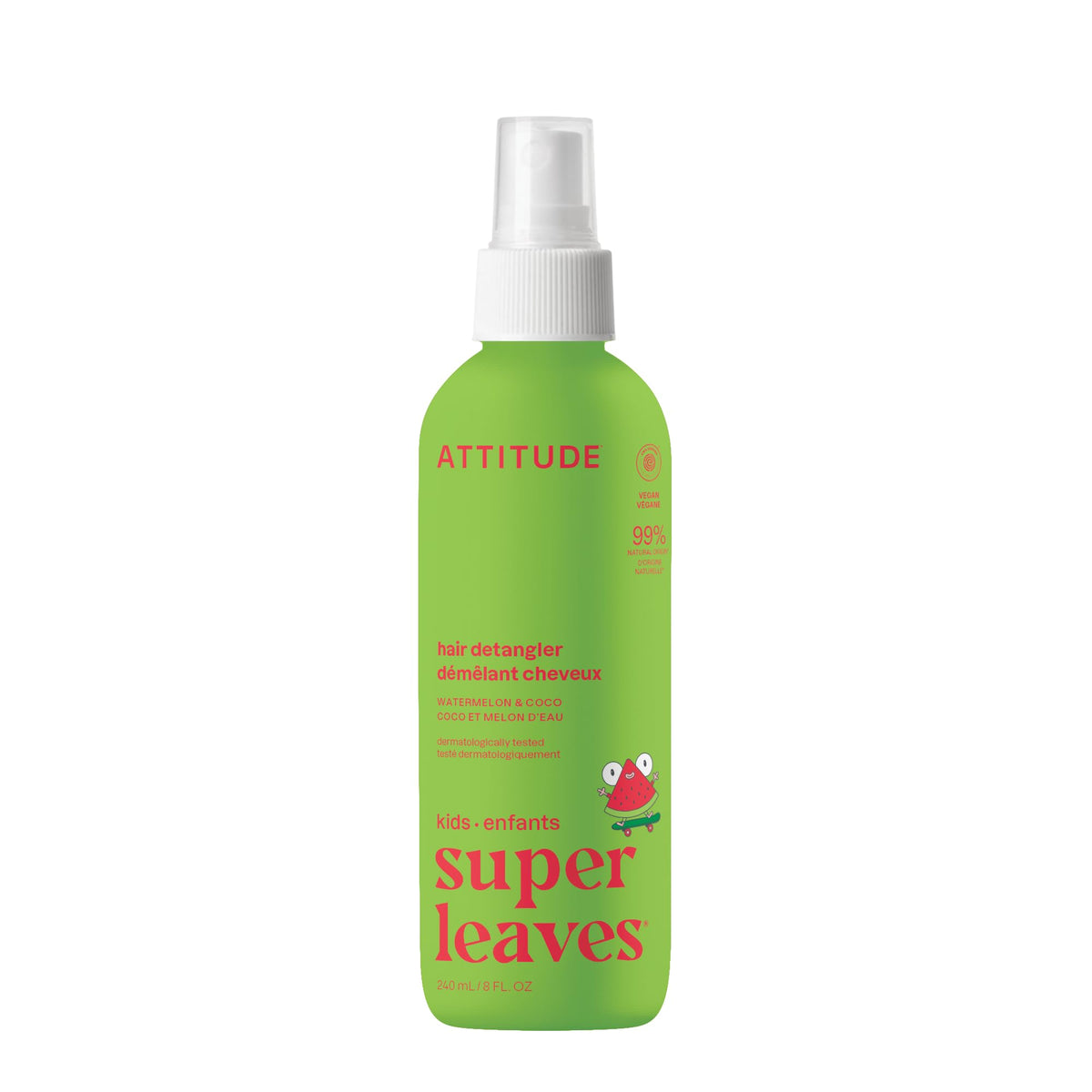 ATTITUDE bottle front view showing label and size, clear benefit: gentle detangling