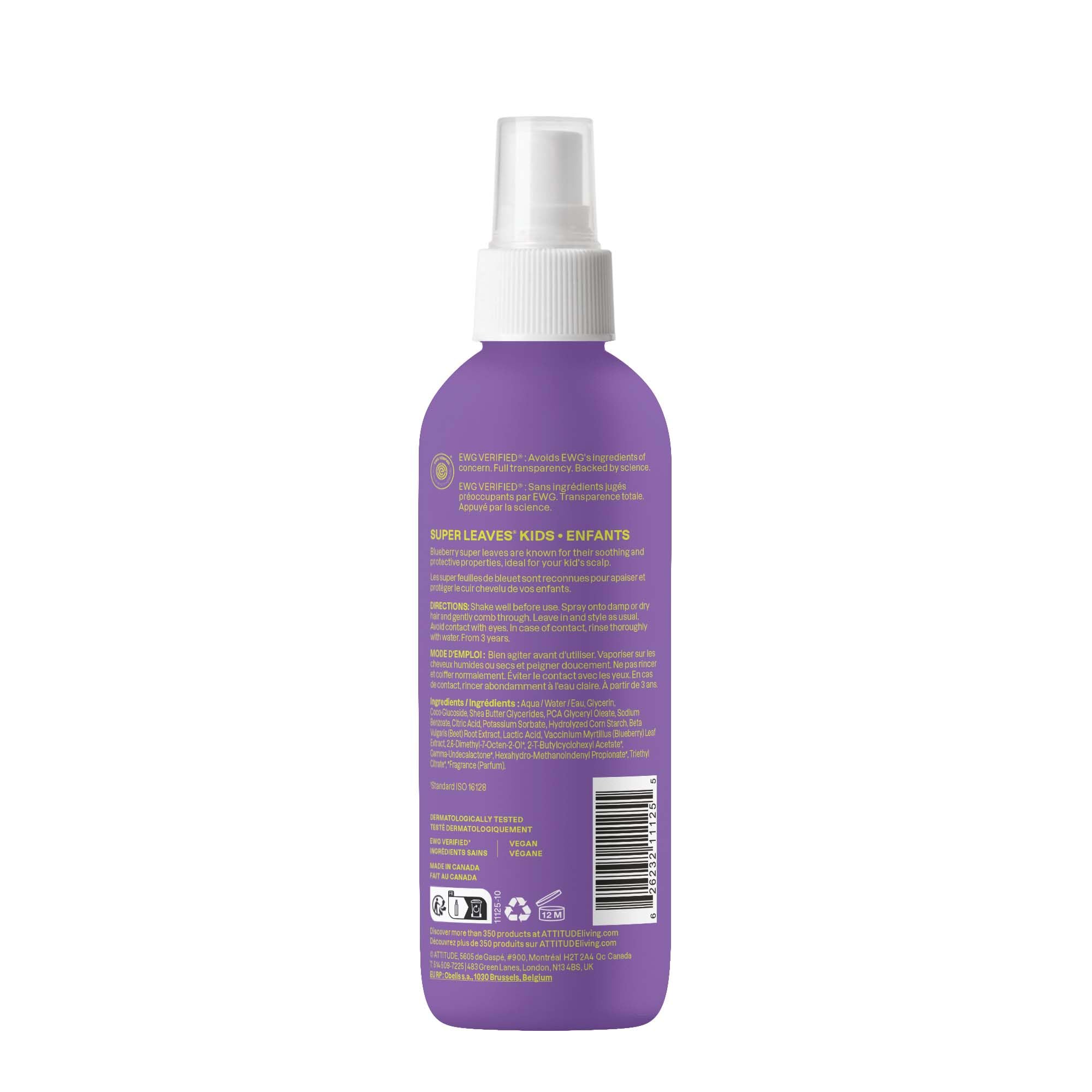 Child having hair brushed after ATTITUDE detangler for easier combing