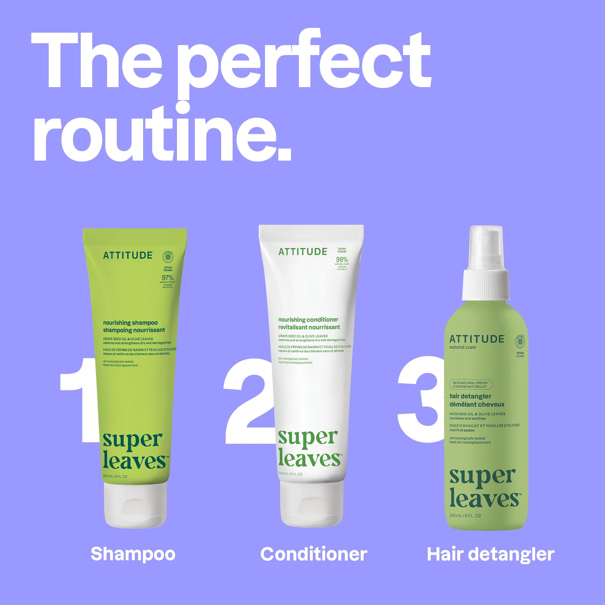 ATTITUDE olive leaves close-up highlighting soothing extract that comforts dry scalp