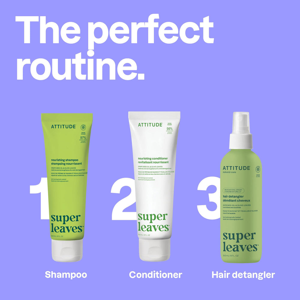 ATTITUDE olive leaves close-up highlighting soothing extract that comforts dry scalp