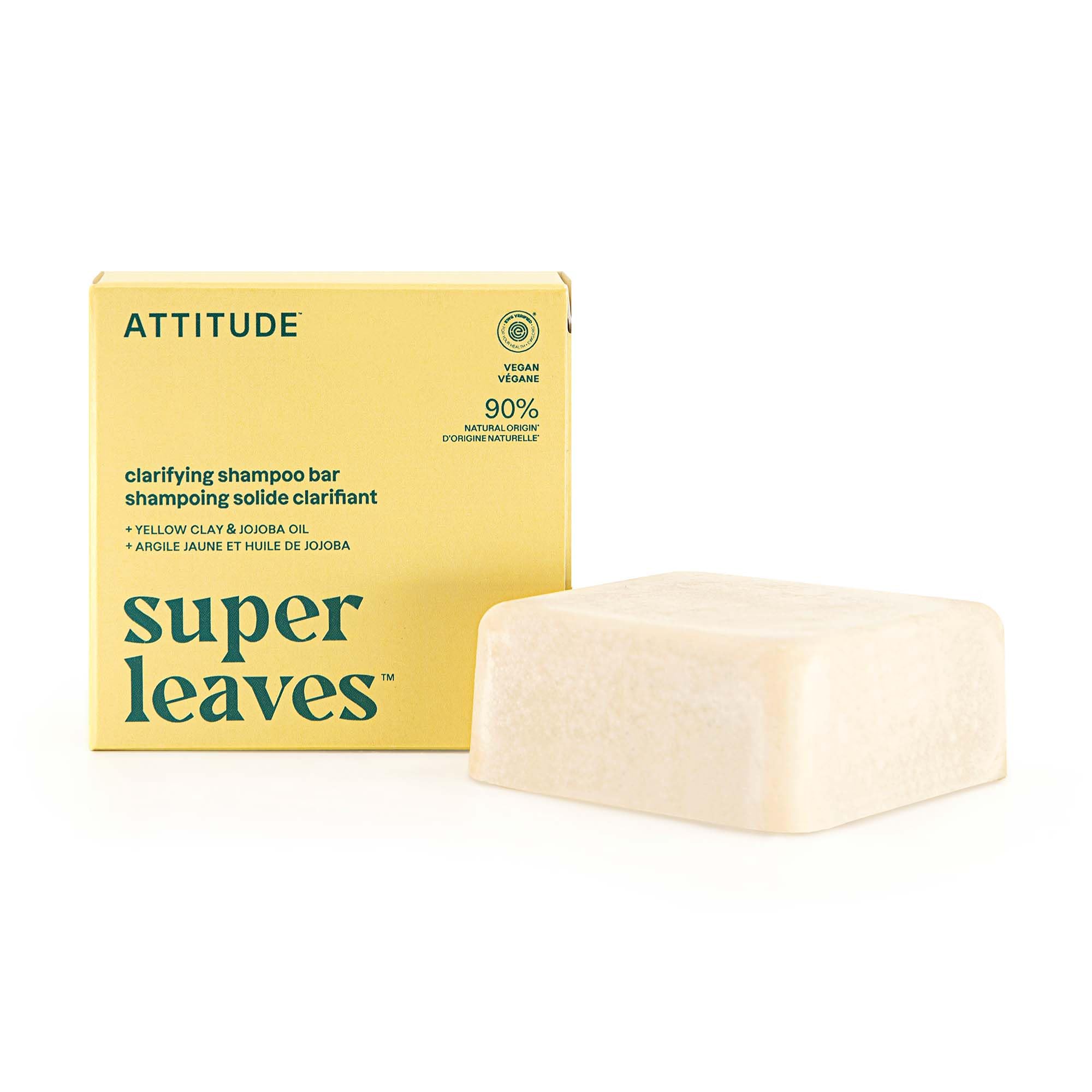 ATTITUDE shampoo bar front packaging showing product and scent benefits