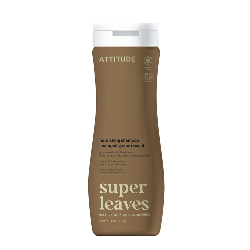 ATTITUDE shampoo front bottle showing bergamot ylang ylang scent and clean formula benefit