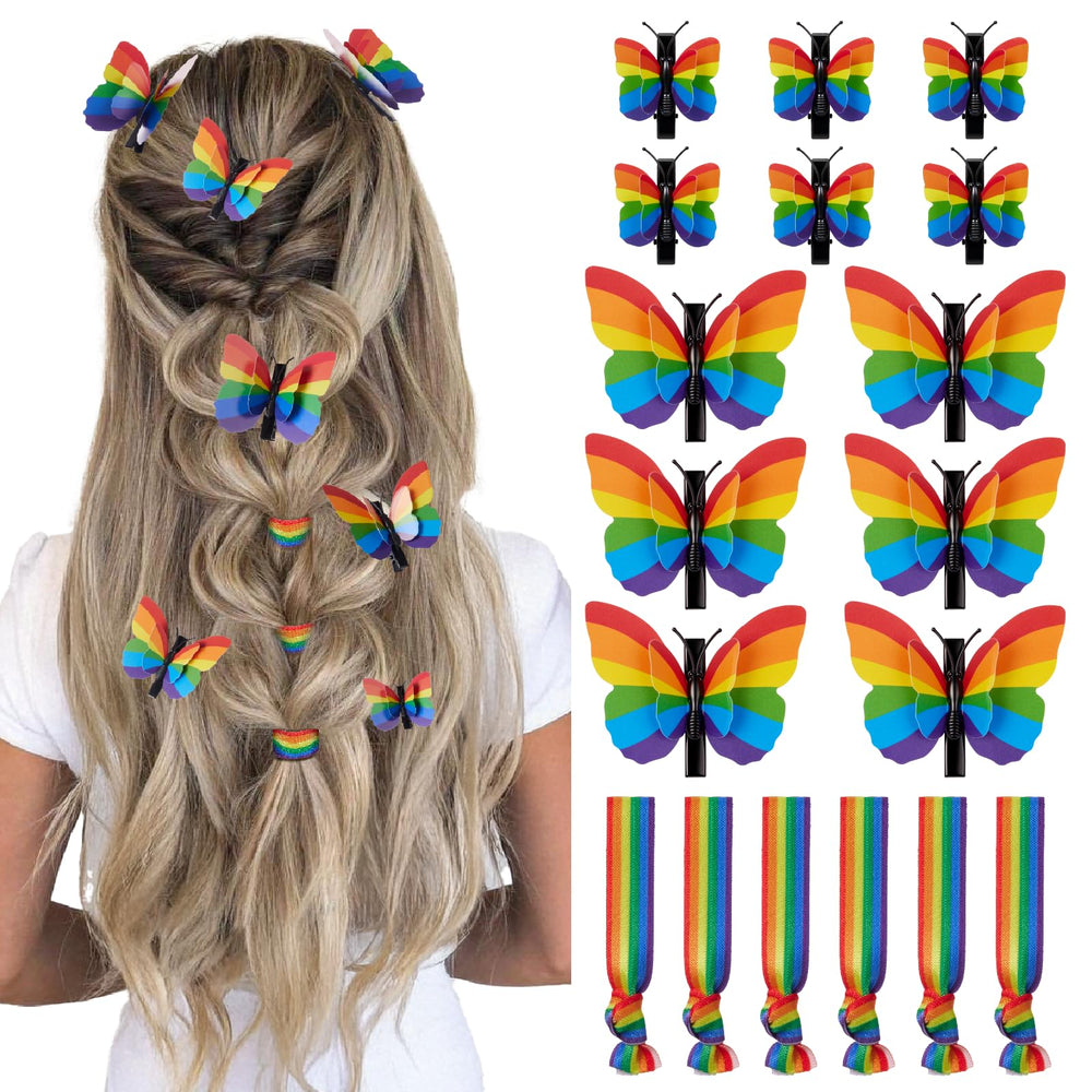 Attyxfica front packaging showing rainbow butterfly clips and hair ties for pride accessories