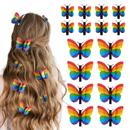 Attyxfica front packaging showing 16 rainbow butterfly hair clips for vibrant styling