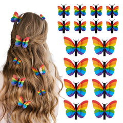 Attyxfica front packaging showing 16 rainbow butterfly hair clips for vibrant styling