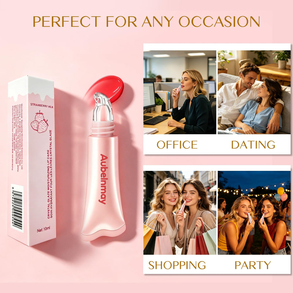 aubelnmay lifestyle image of woman applying gloss for hydrated, glossy pout