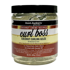 Aunt Jackie's front jar showing label and 15 oz size, highlights easy grip and clear instructions