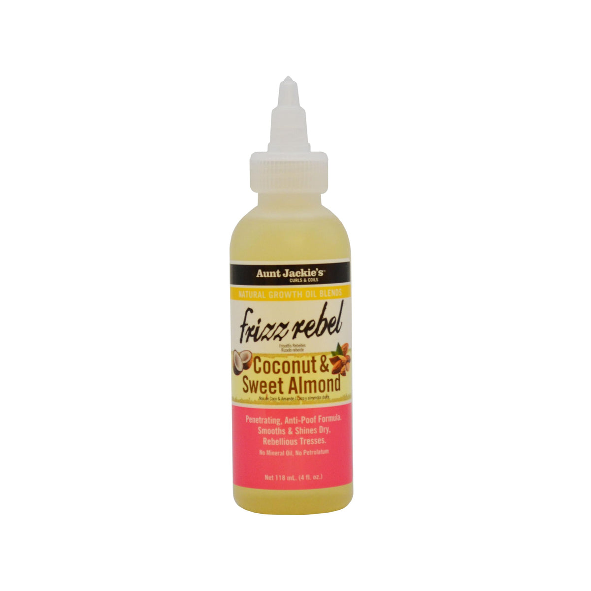 Aunt Jackie's front bottle shot showing label and 4 oz size for easy ID and choice