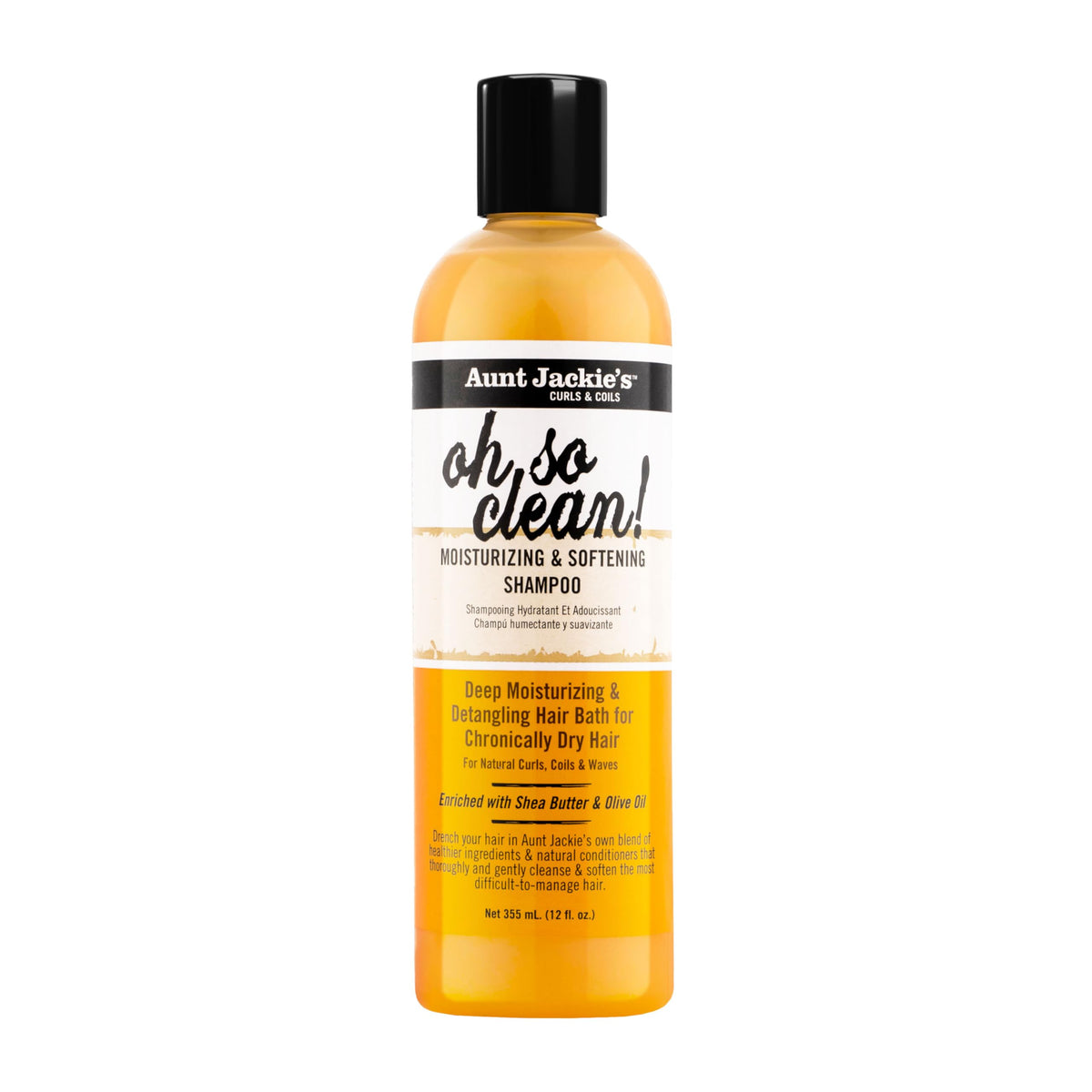 Aunt Jackie's front bottle view showing clean curl-focused packaging and softening benefit