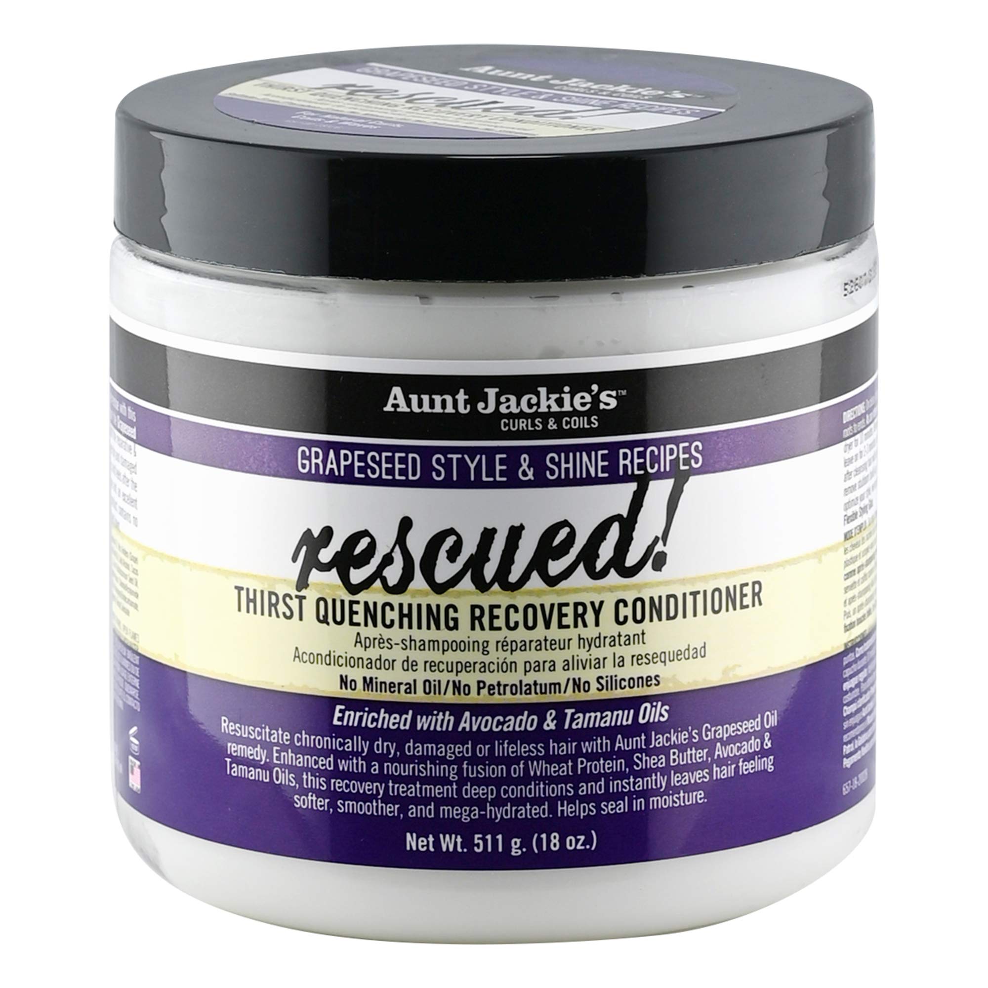 Aunt Jackie's front jar showing label and product identity, moisturizing benefits
