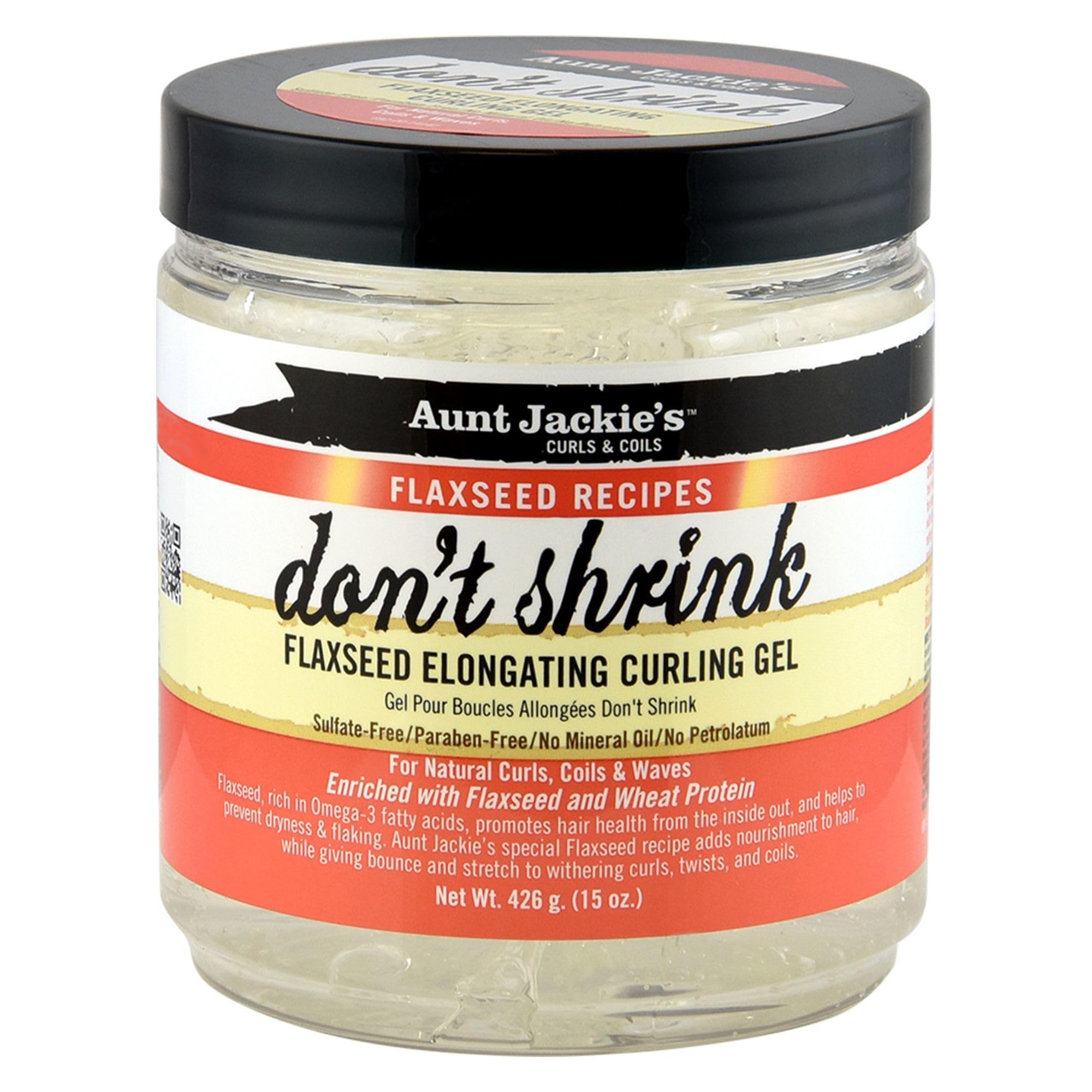 Aunt Jackie's front label on 15 oz jar showing product name and benefits