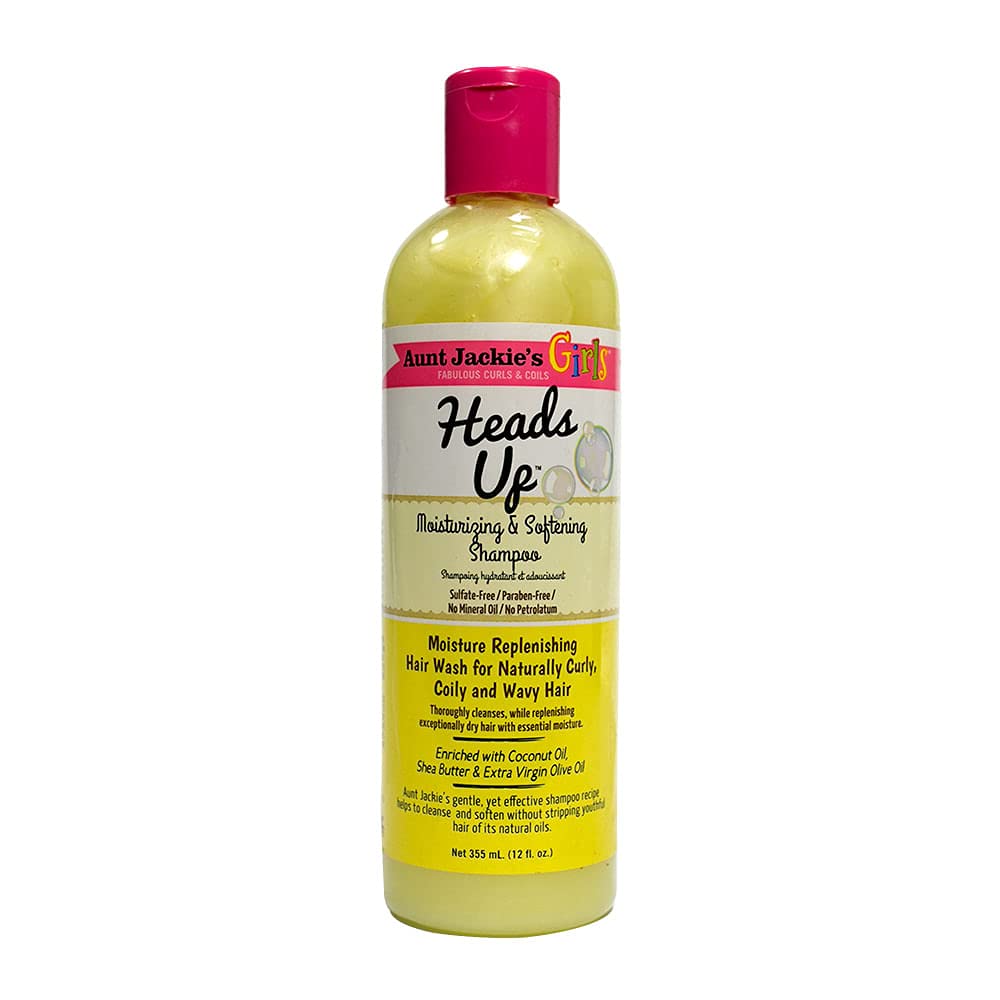 Aunt Jackie's front packaging showing 12 oz bottle and ingredient highlights for gentle cleansing