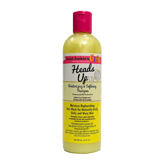 Aunt Jackie's front packaging showing 12 oz bottle and ingredient highlights for gentle cleansing