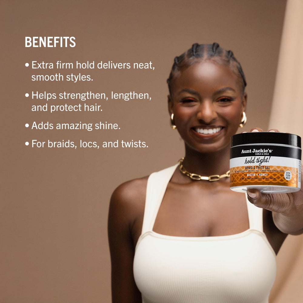 Aunt Jackie's open jar revealing gel consistency for sleek styling benefit