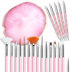 AUOCATTAIL front view of pink 21-piece nail art kit showing organized tools and palette for easy storage