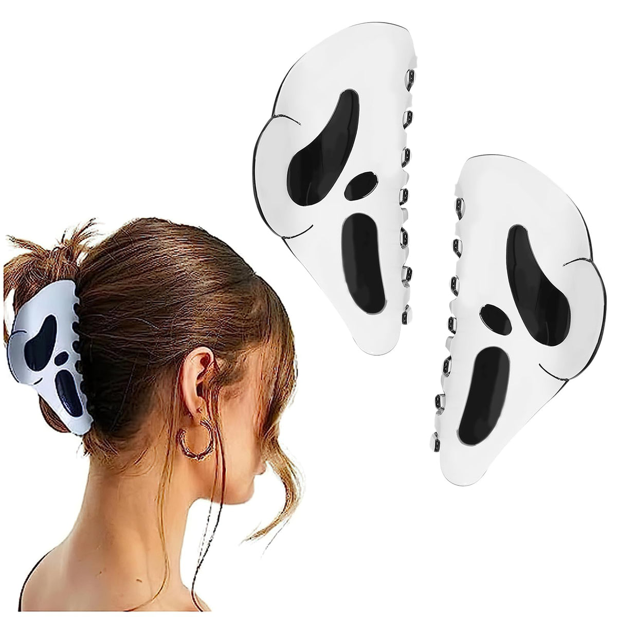 AUOCATTAIL ghost-face clip front view showing bold pattern and easy wear