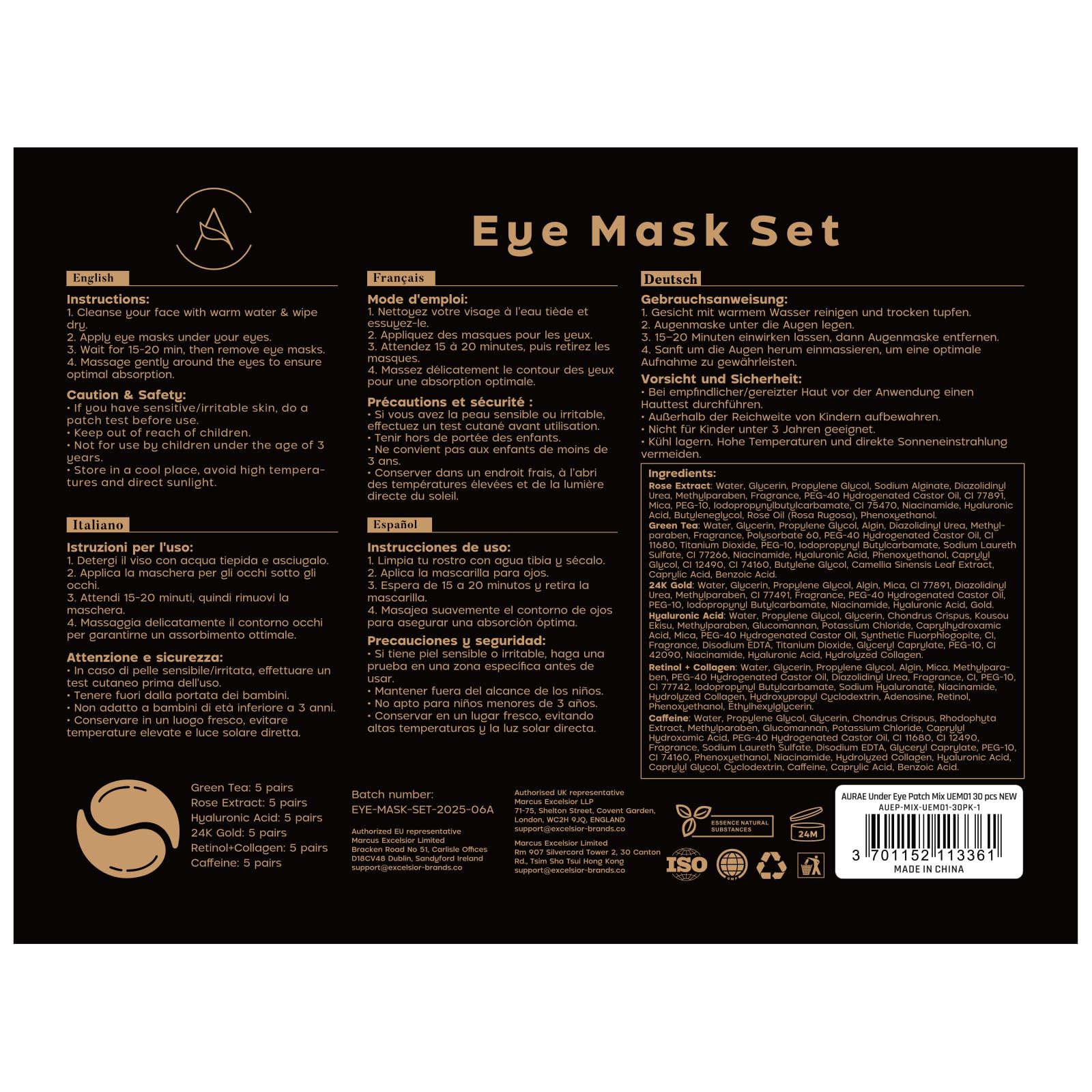 AURAE ingredients label and icons showing key actives and clarity