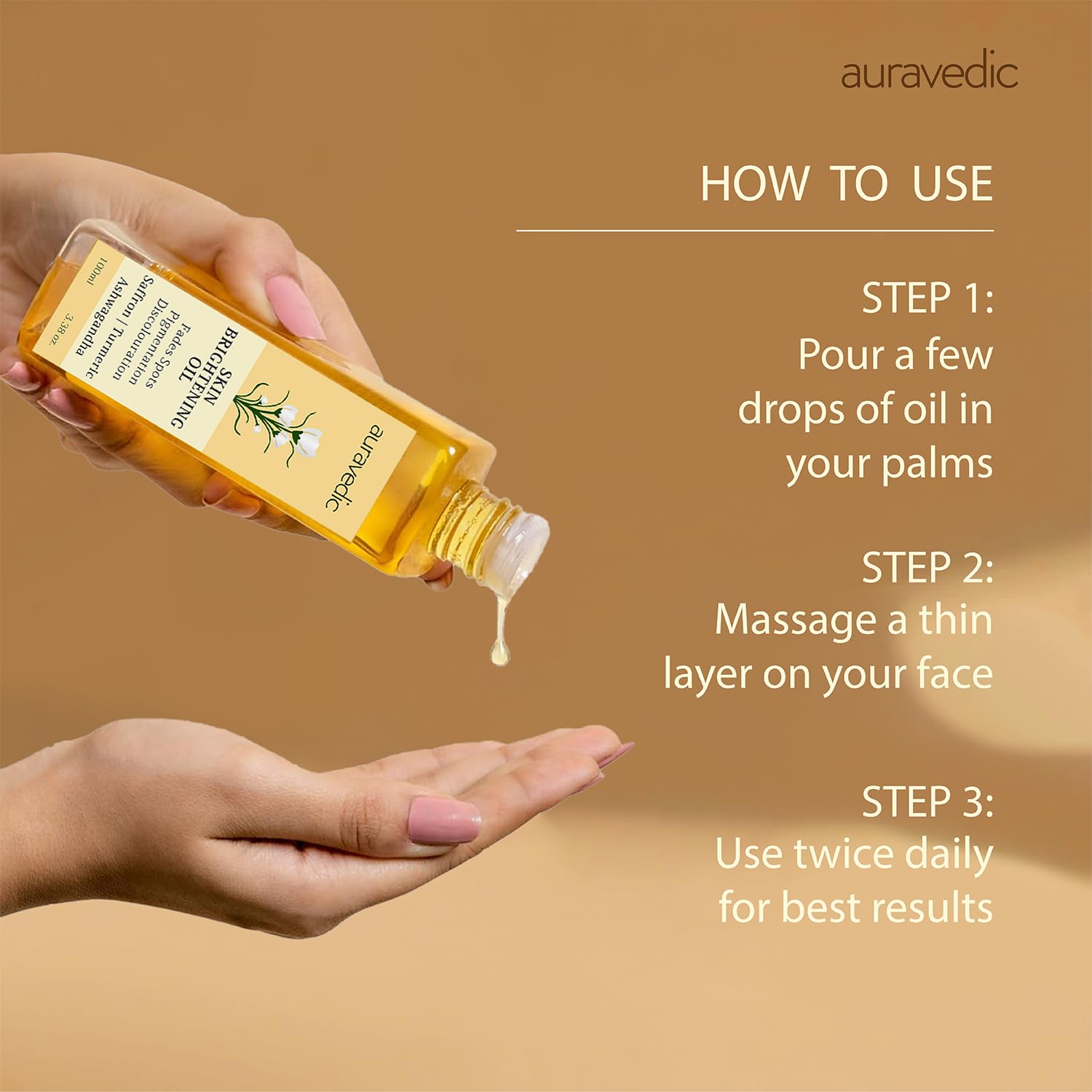 Auravedic bottle staged with turmeric and saffron emphasizing natural botanical benefits