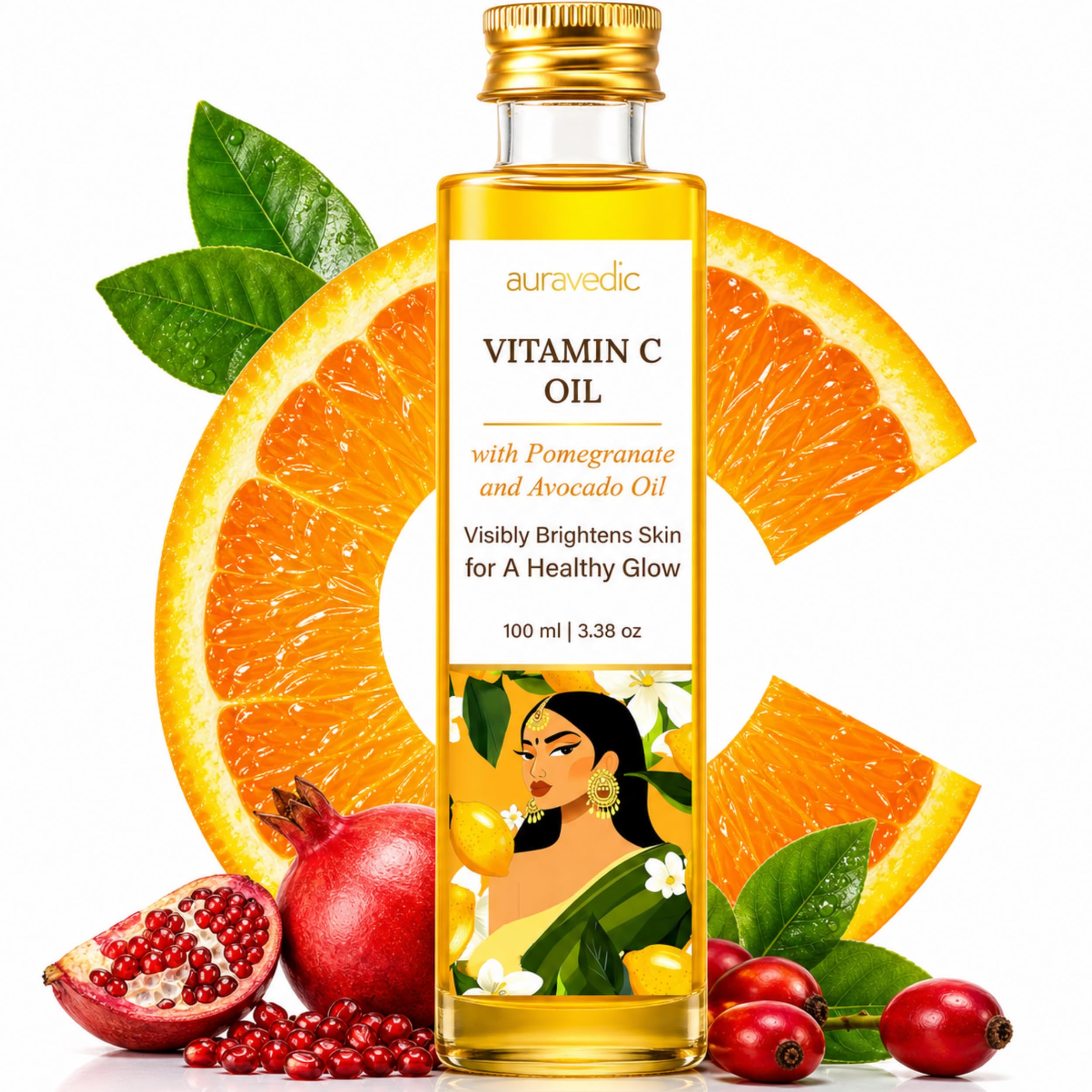 Auravedic bottle front view showing clean label and size for easy identification