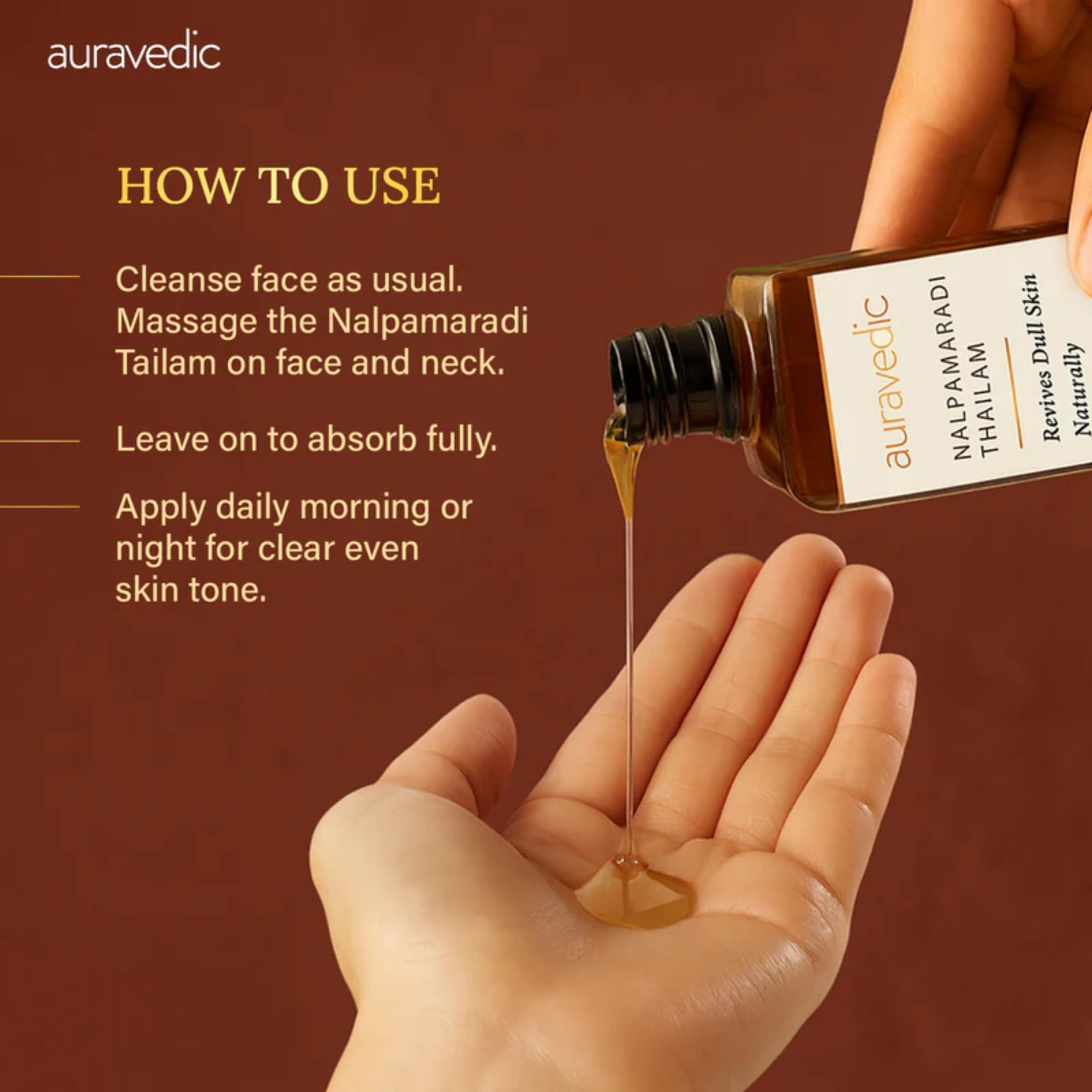 Auravedic bottle in calming spa setting conveying relaxing self-care benefit