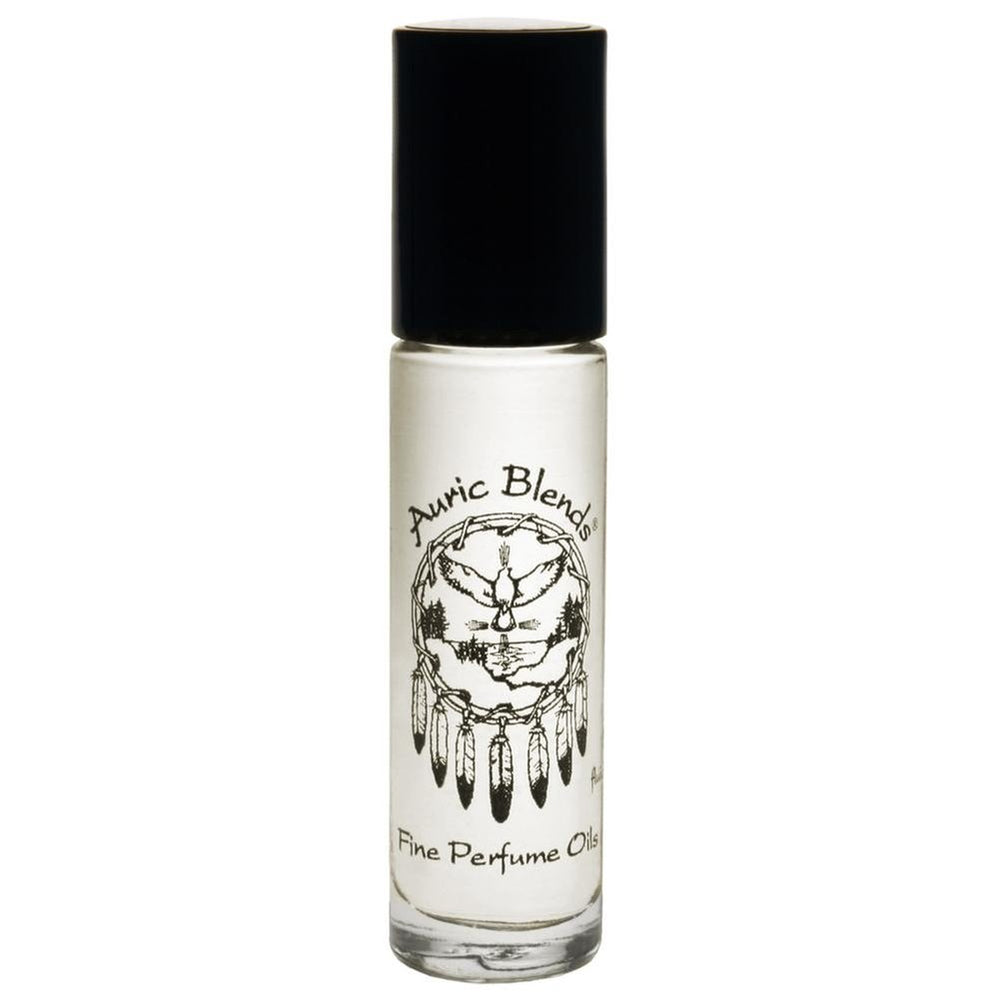 Auric Blends Lover's Moon front bottle showing roll-on applicator and glass packaging benefit: easy application