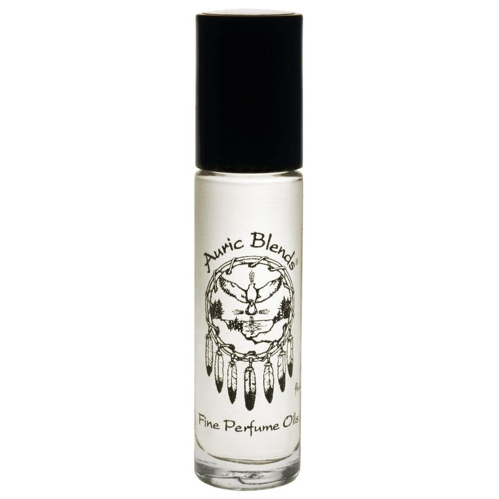 Auric Blends Lover's Moon front bottle showing roll-on applicator and glass packaging benefit: easy application