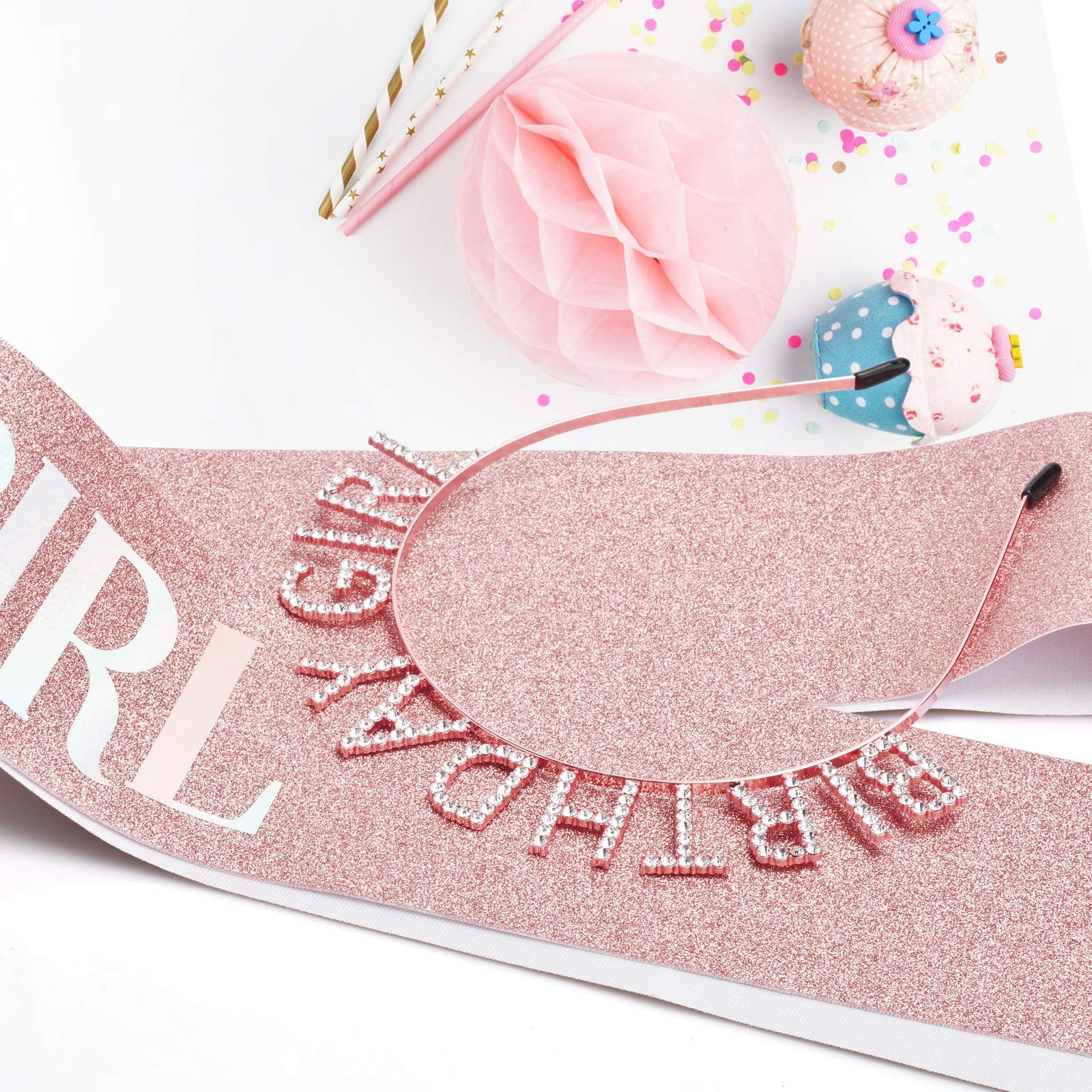 Aurmigle crown and sash styled on a birthday table creating festive photo-friendly decor