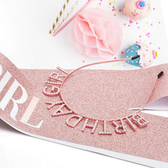 Aurmigle crown and sash styled on a birthday table creating festive photo-friendly decor