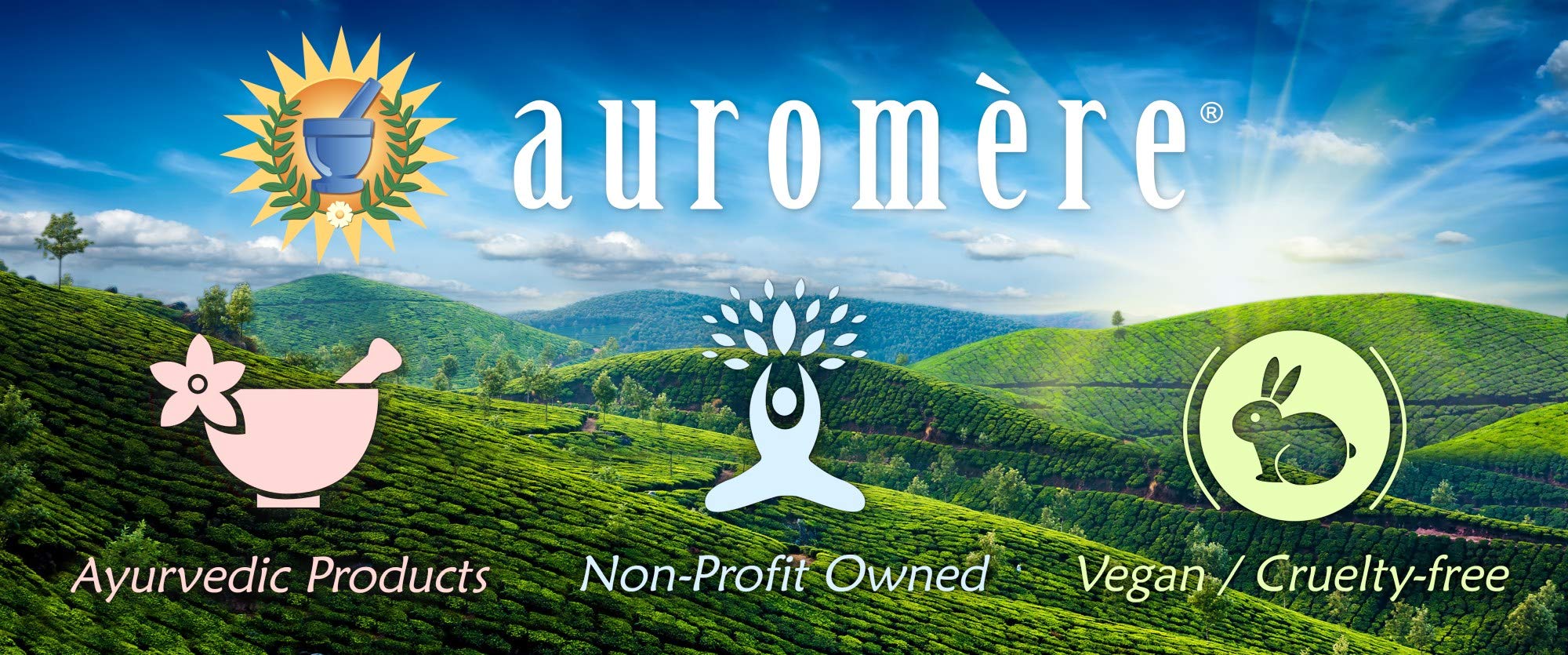 Auromere bottle on bathroom shelf suggesting daily ritual and calm