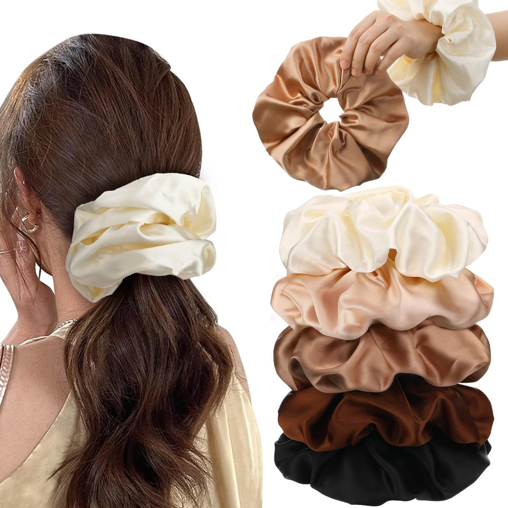 auroray front packaging showing five oversized satin scrunchies and variety