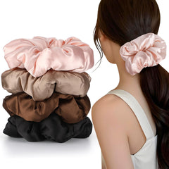 auroray front packaging showing four satin scrunchies and gift box benefits presentation