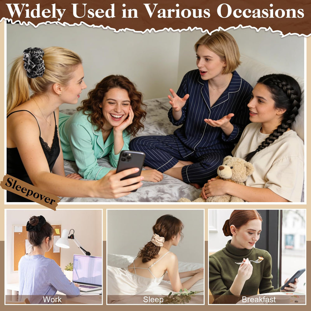 auroray lifestyle shot at mirror styling hair fast with a soft satin scrunchie