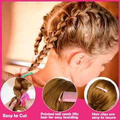 auroray styling tools laid out with comb loop cutter and clips for faster braids