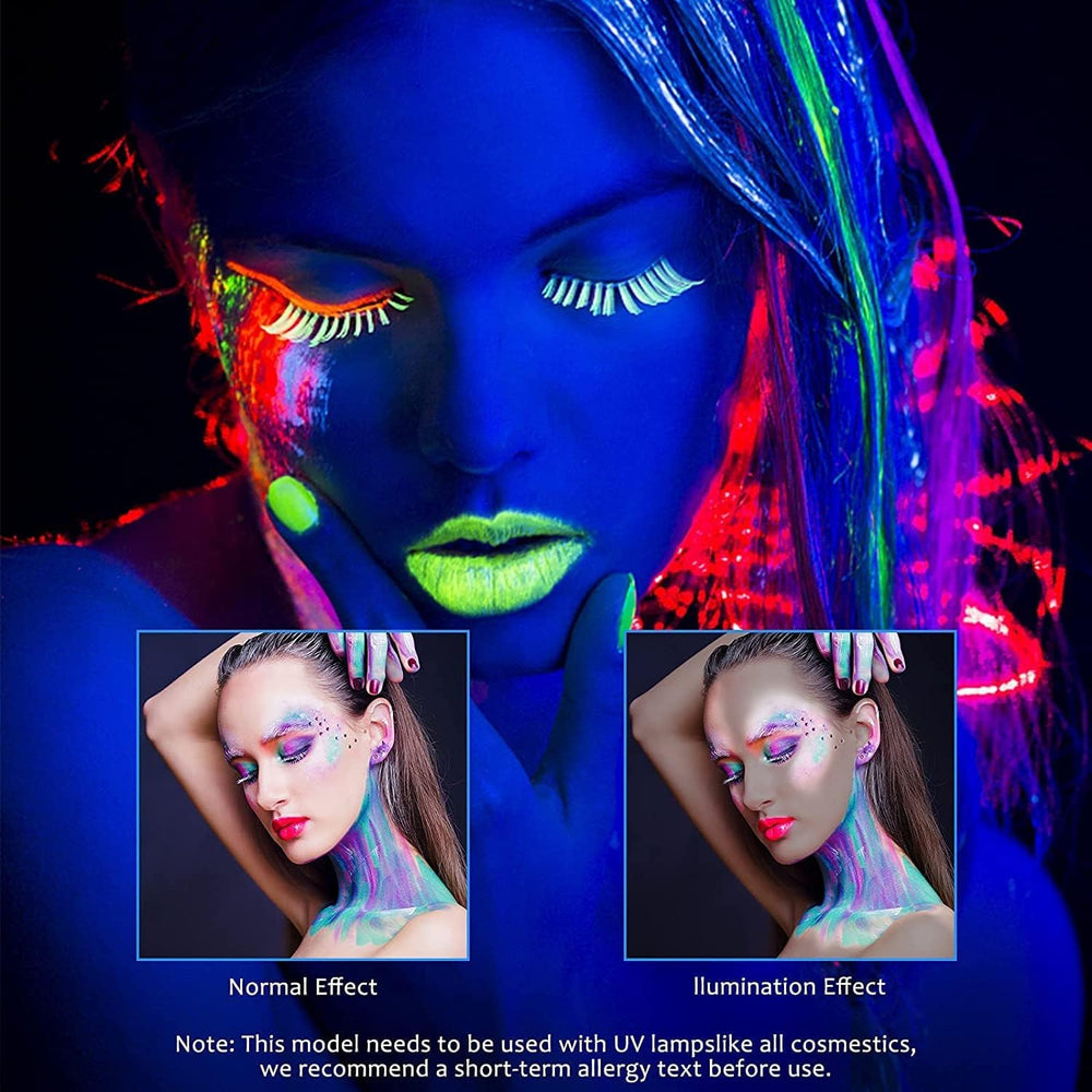 Ausbond colors glowing under UV light demonstrating vivid neon party effect