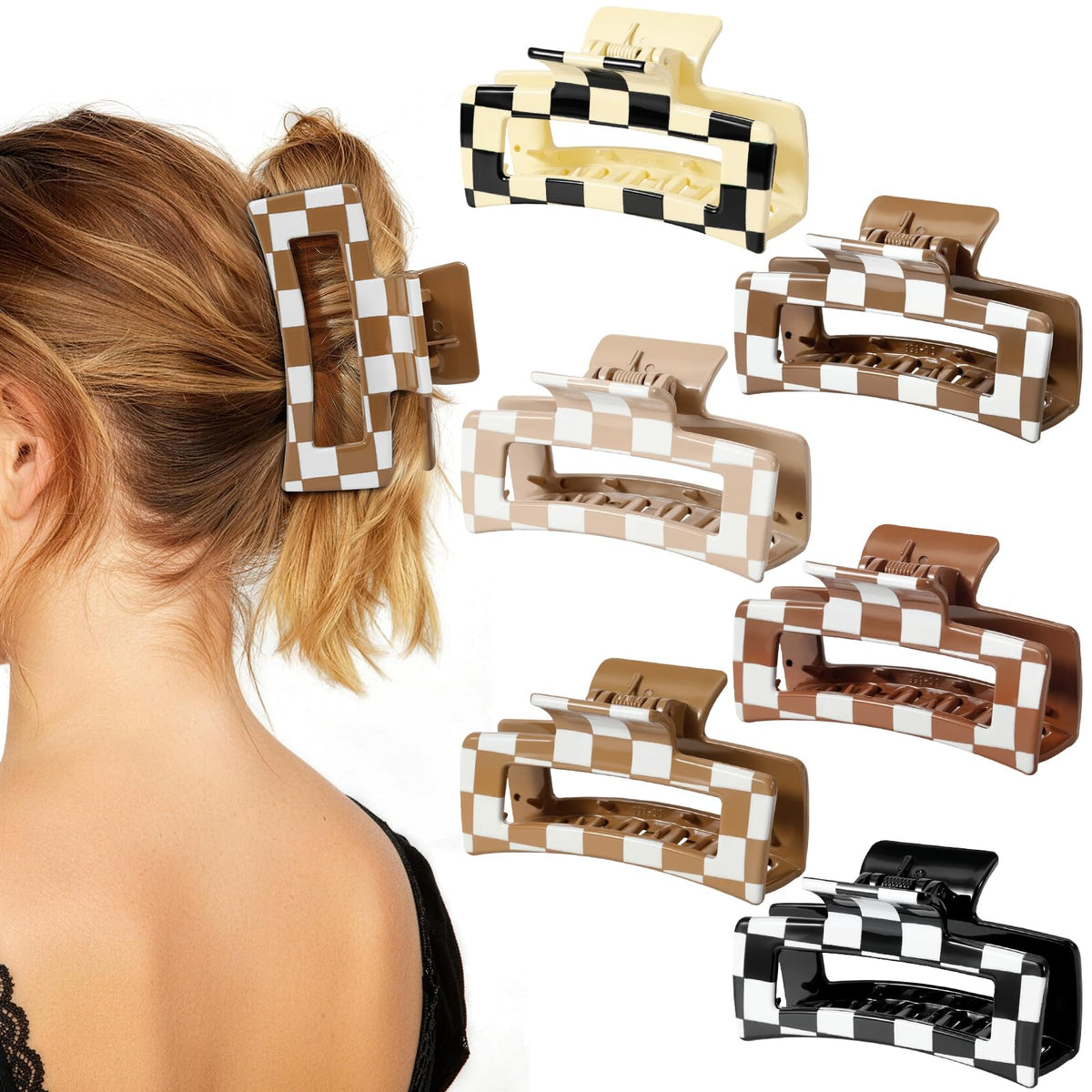 Auseibeely front view of six checkered clips showing pack and pattern benefit looks