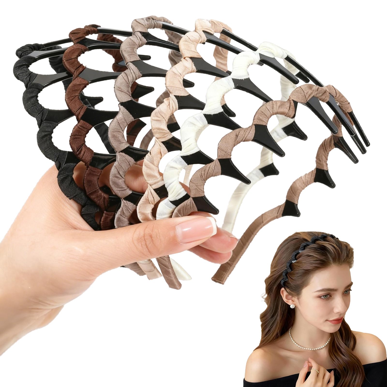 Auseibeely front view of six headbands showing color variety and neat packaging for gifting