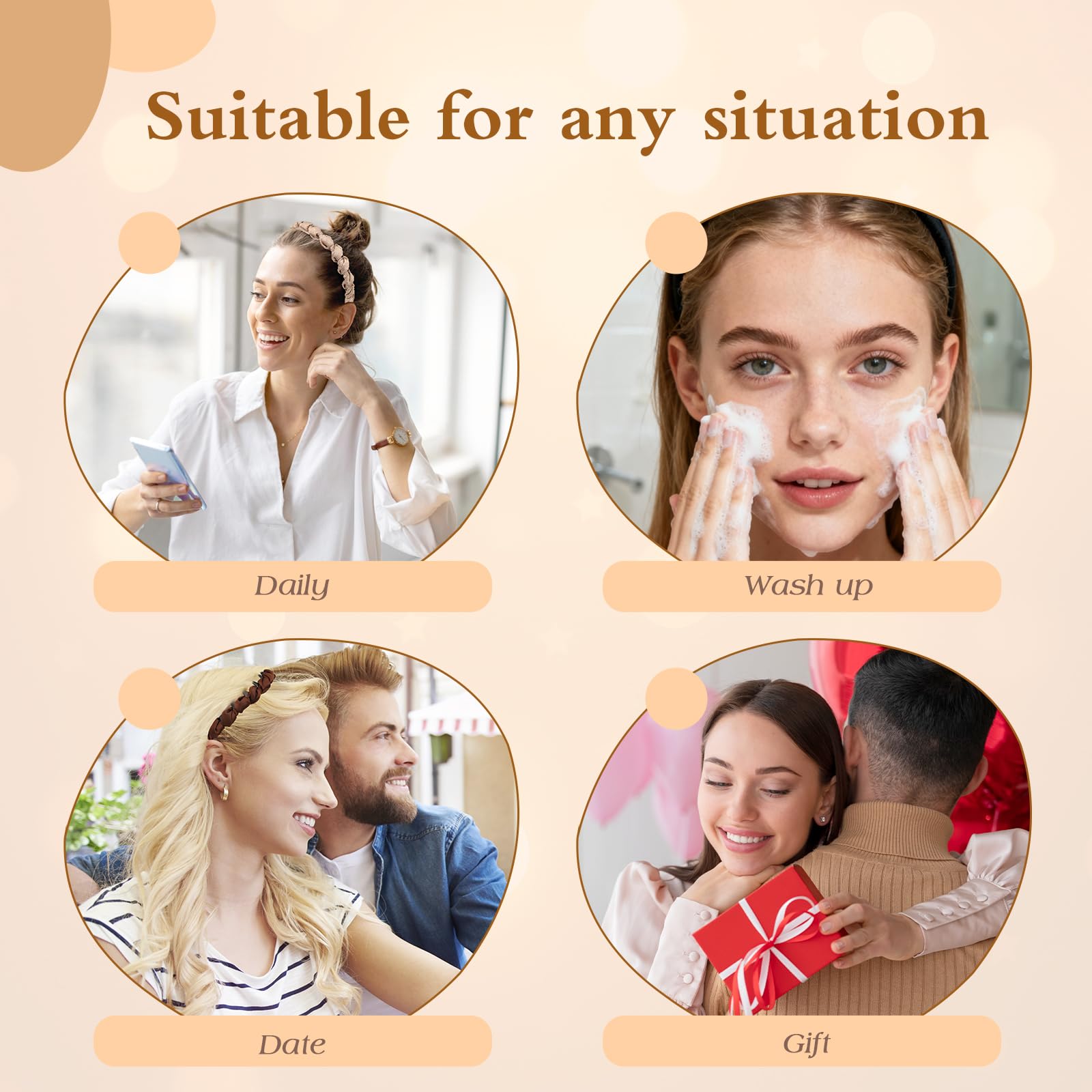 Woman using Auseibeely headband during makeup for tidy, no-pull hair