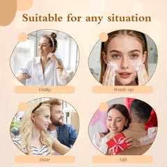 Woman using Auseibeely headband during makeup for tidy, no-pull hair