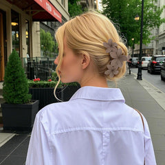 Aushamtai clip securing an elegant updo delivering comfortable hold benefit