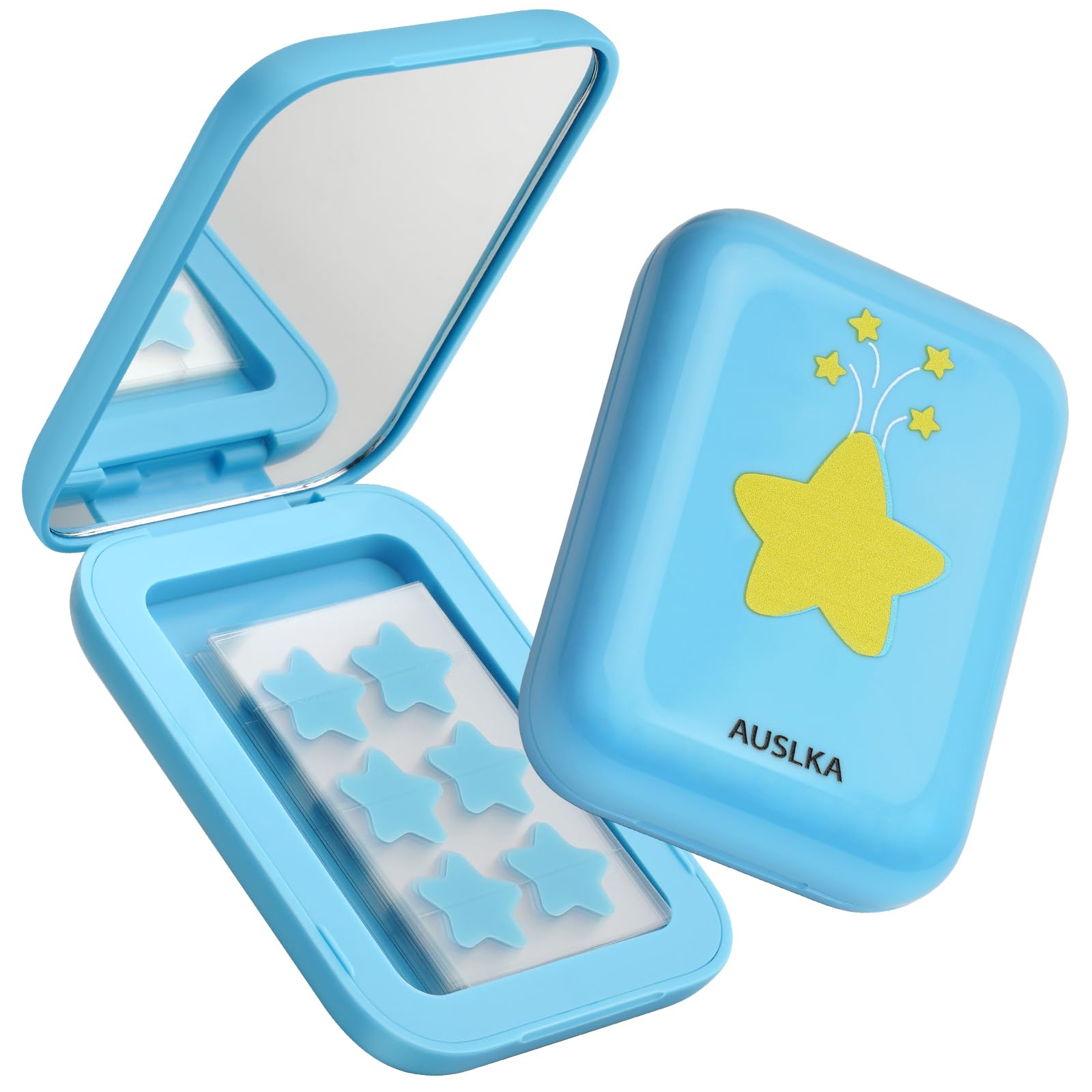AUSLKA glossy blue compact front showing portable pimple patch storage and style