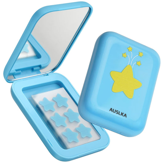 AUSLKA glossy blue compact front showing portable pimple patch storage and style