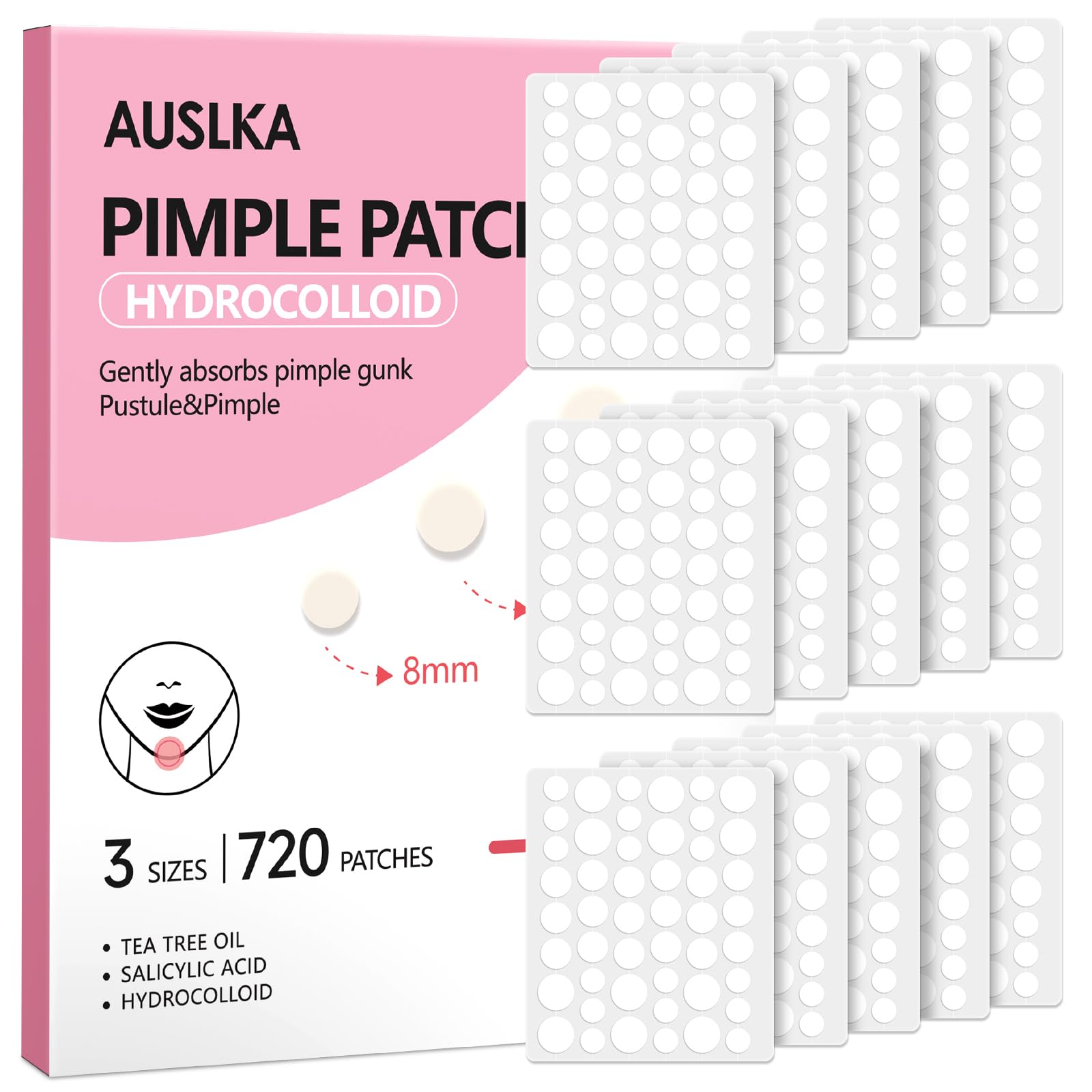 AUSLKA front packaging showing 720 count and three sizes benefits