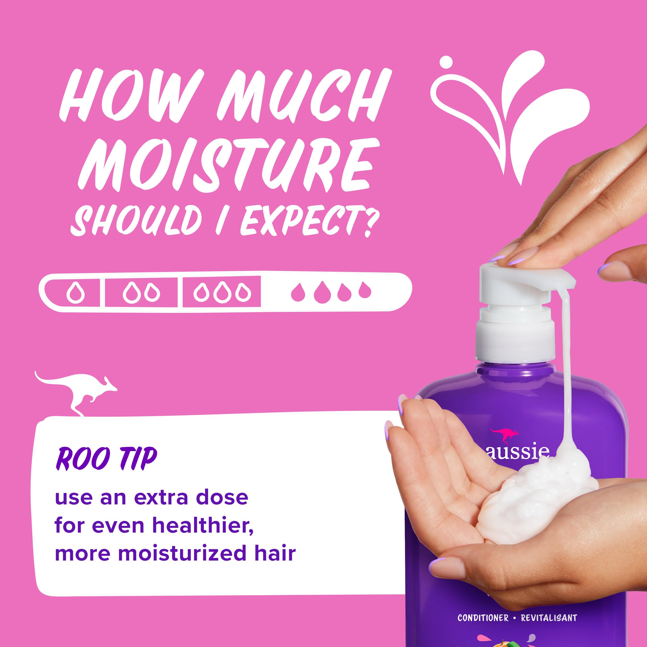 Aussie conditioner being applied in wet hair to improve manageability and shine