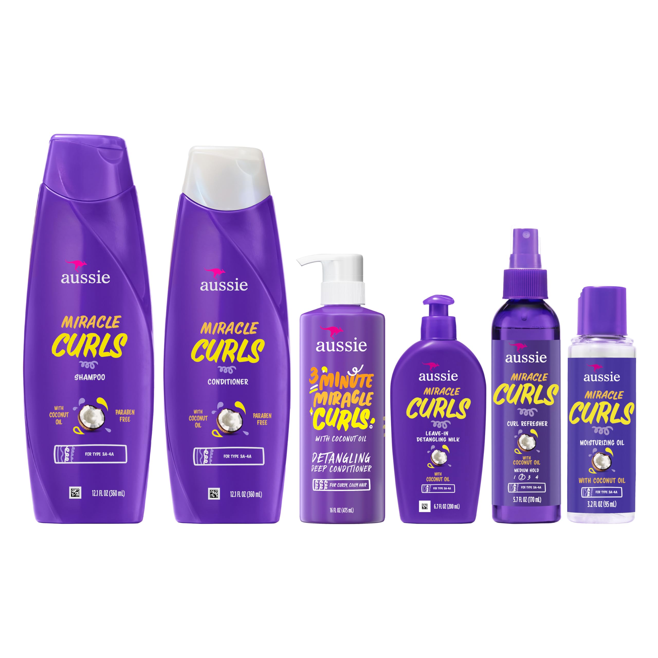 Aussie Miracle Curls bottles next to hand for scale showing travel-friendly sizes