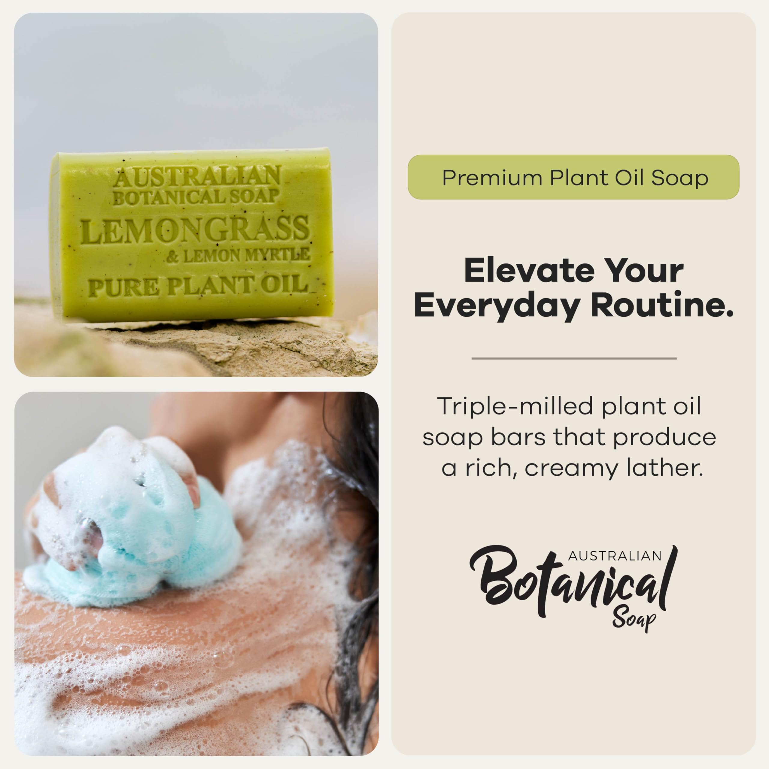 Australian Botanical Soap close-up of triple-milled bar texture for creamy lather