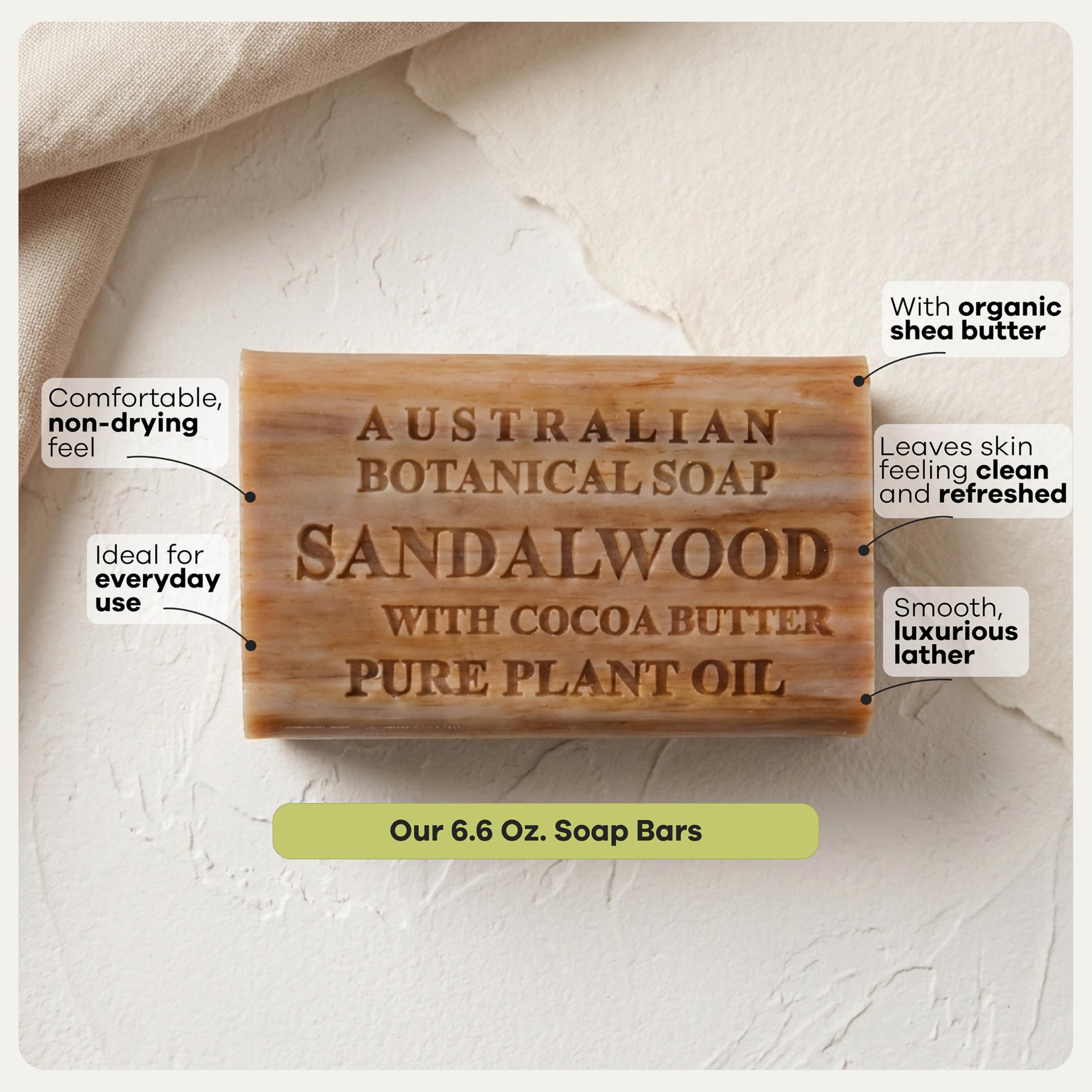 Australian Botanical Soap staged in bathroom lifestyle scene offering a relaxing shower experience