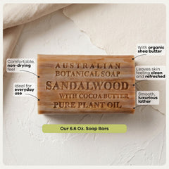 Australian Botanical Soap staged in bathroom lifestyle scene offering a relaxing shower experience