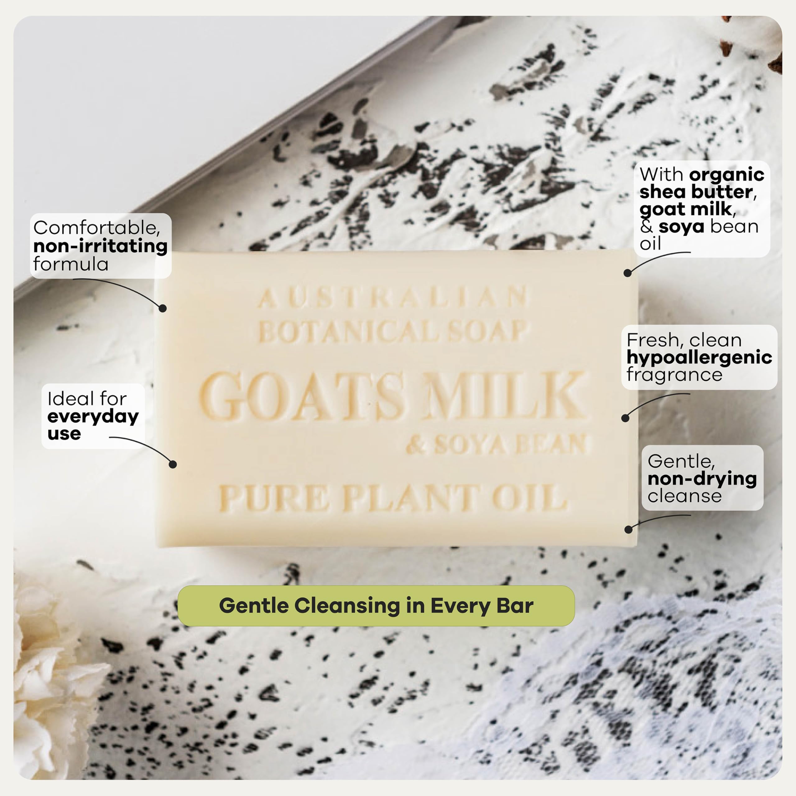 Australian Botanical Soap in bathroom lifestyle scene promoting everyday nourishing use